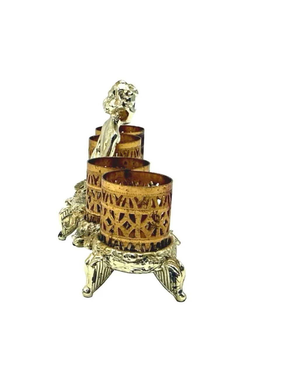 Vintage Sam Fink Gold-Tone Cherub Filigree Lipstick Holder With Four Slots